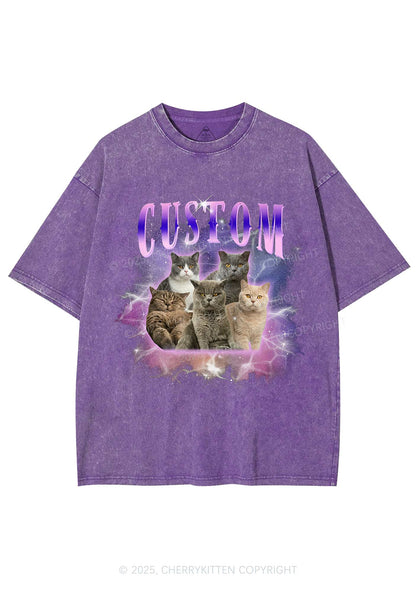 Custom Cat Photo Art Y2K Shirts Washed Tee Cherrykitten