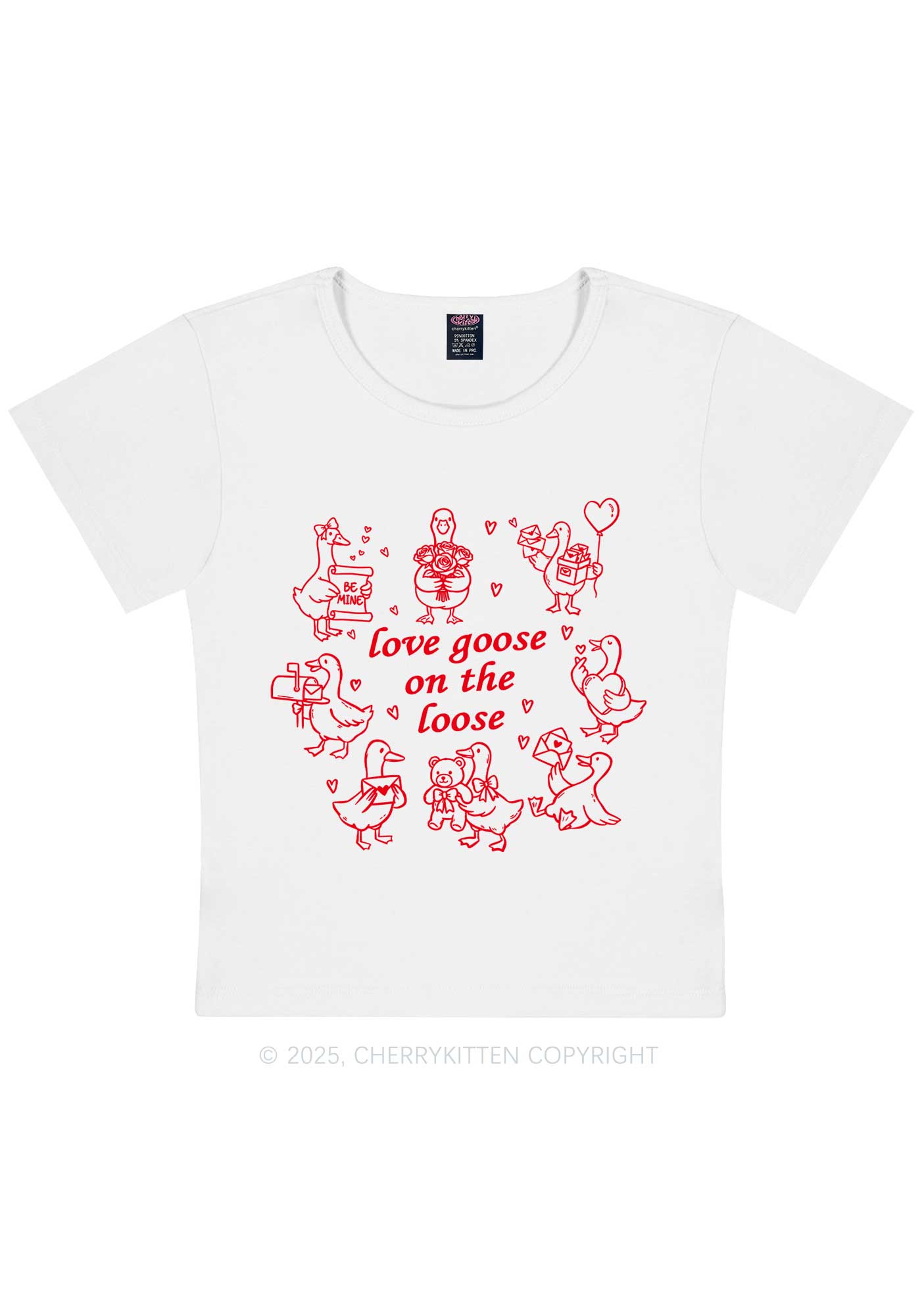 Love Goose On The Loose Valentine's Day Y2K Baby Tee Cherrykitten