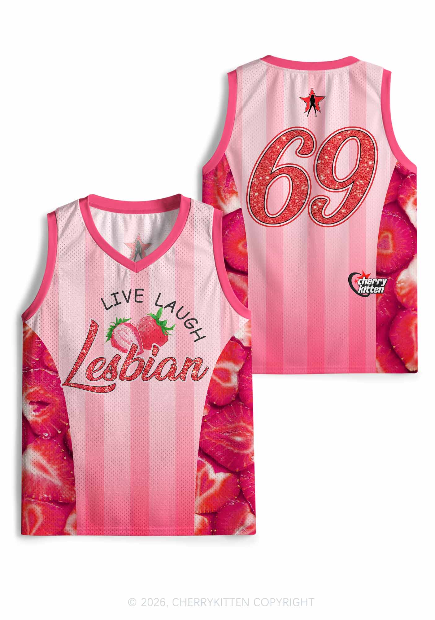 Live Laugh Lesbian Strawberry Pride Y2K Sport Jersey Tank Cherrykitten