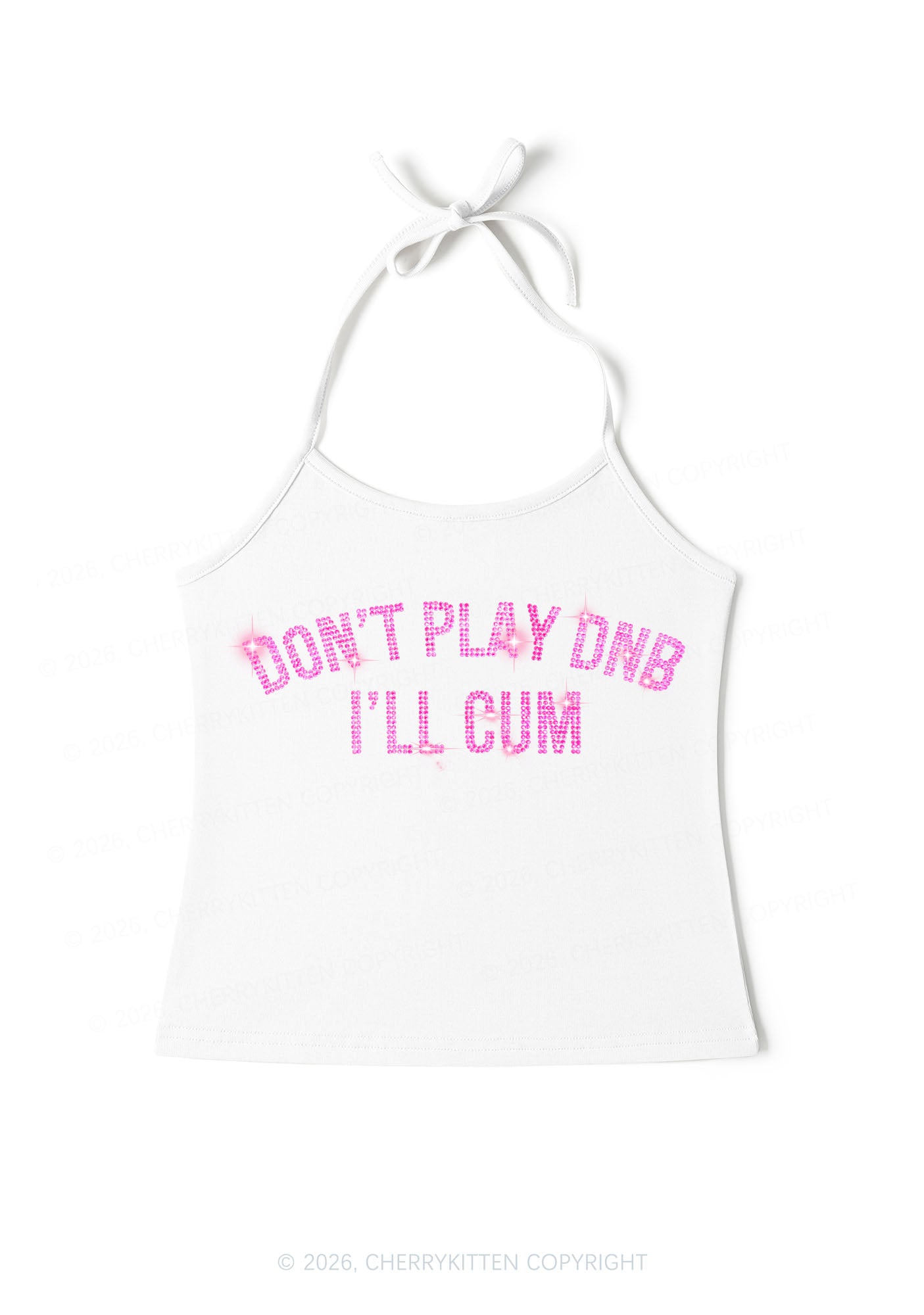 Rhinestone Dont Play DNB Y2K Halter Neck Cami Cherrykitten
