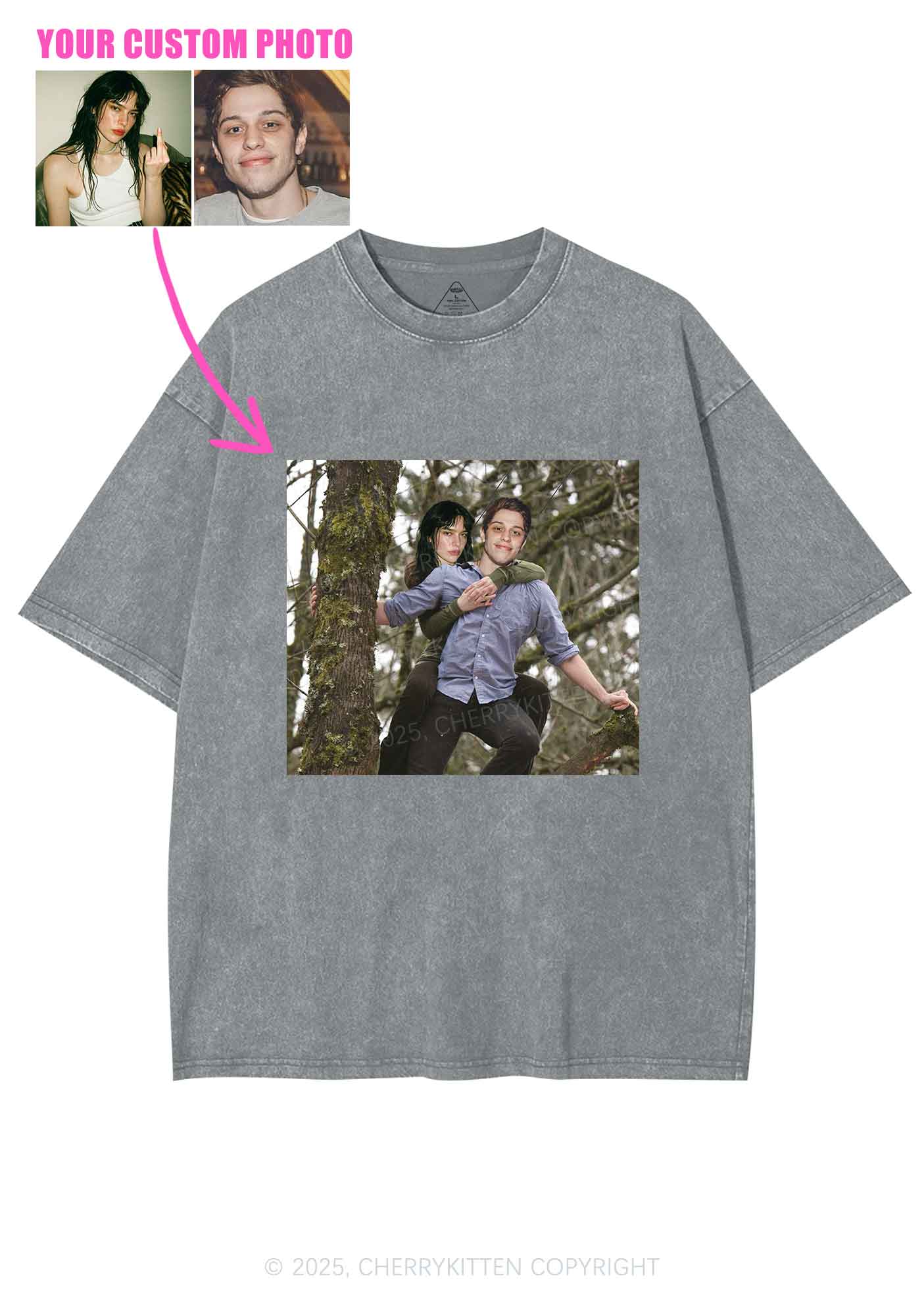 Custom Couple Face Y2K Shirts Washed Tee Cherrykitten