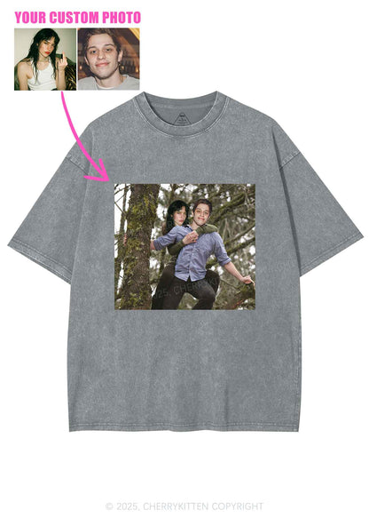 Custom Couple Face Y2K Shirts Washed Tee Cherrykitten