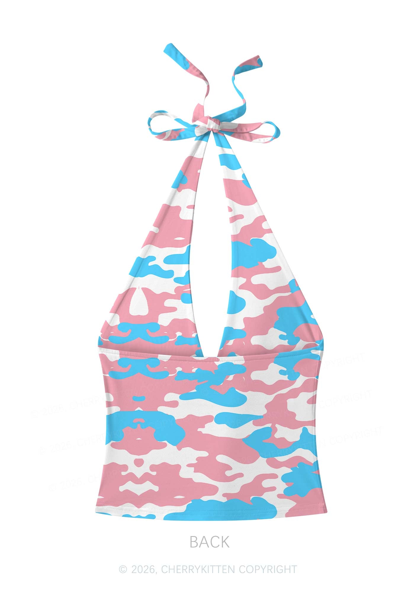 Trans Camouflage Pride Y2K Print Halter Deep V Neck Cami Cherrykitten