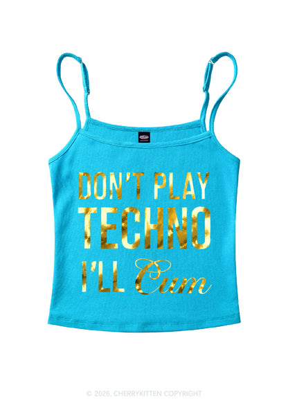 Dont Play Techno Silver Foil Printed Y2K Spaghetti Strap Cami Cherrykitten
