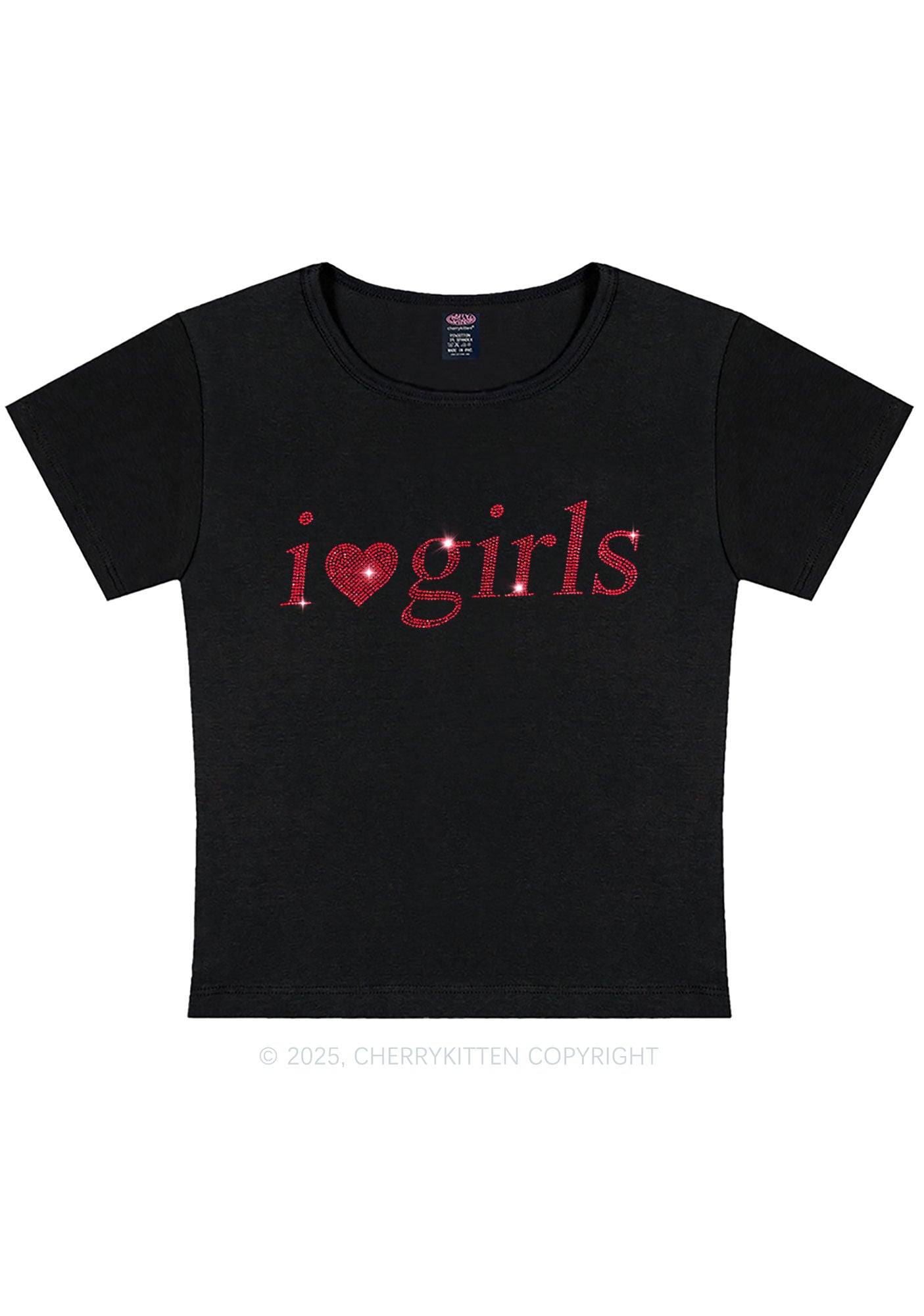 Rhinestone I Love Girls Y2K Baby Tee Cherrykitten