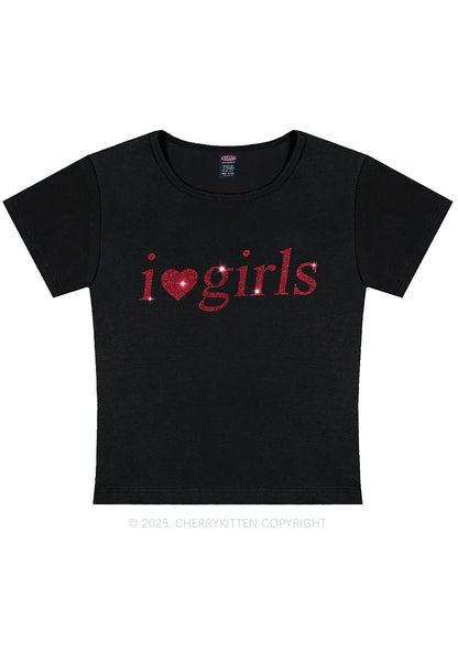 Rhinestone I Love Girls Y2K Baby Tee Cherrykitten