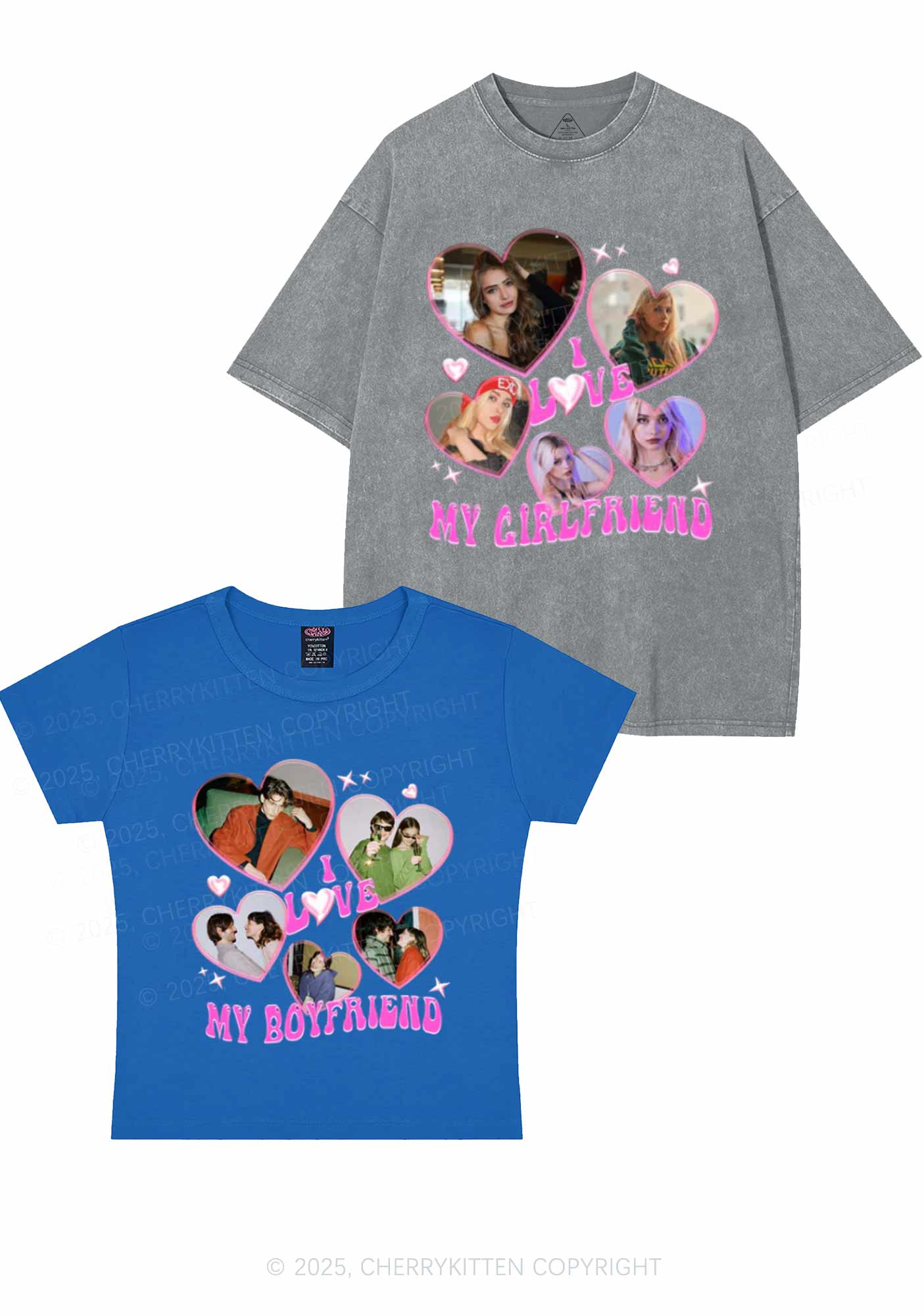 Custom My BF GF Photos Y2K Valentine's Day Couple Shirt Cherrykitten