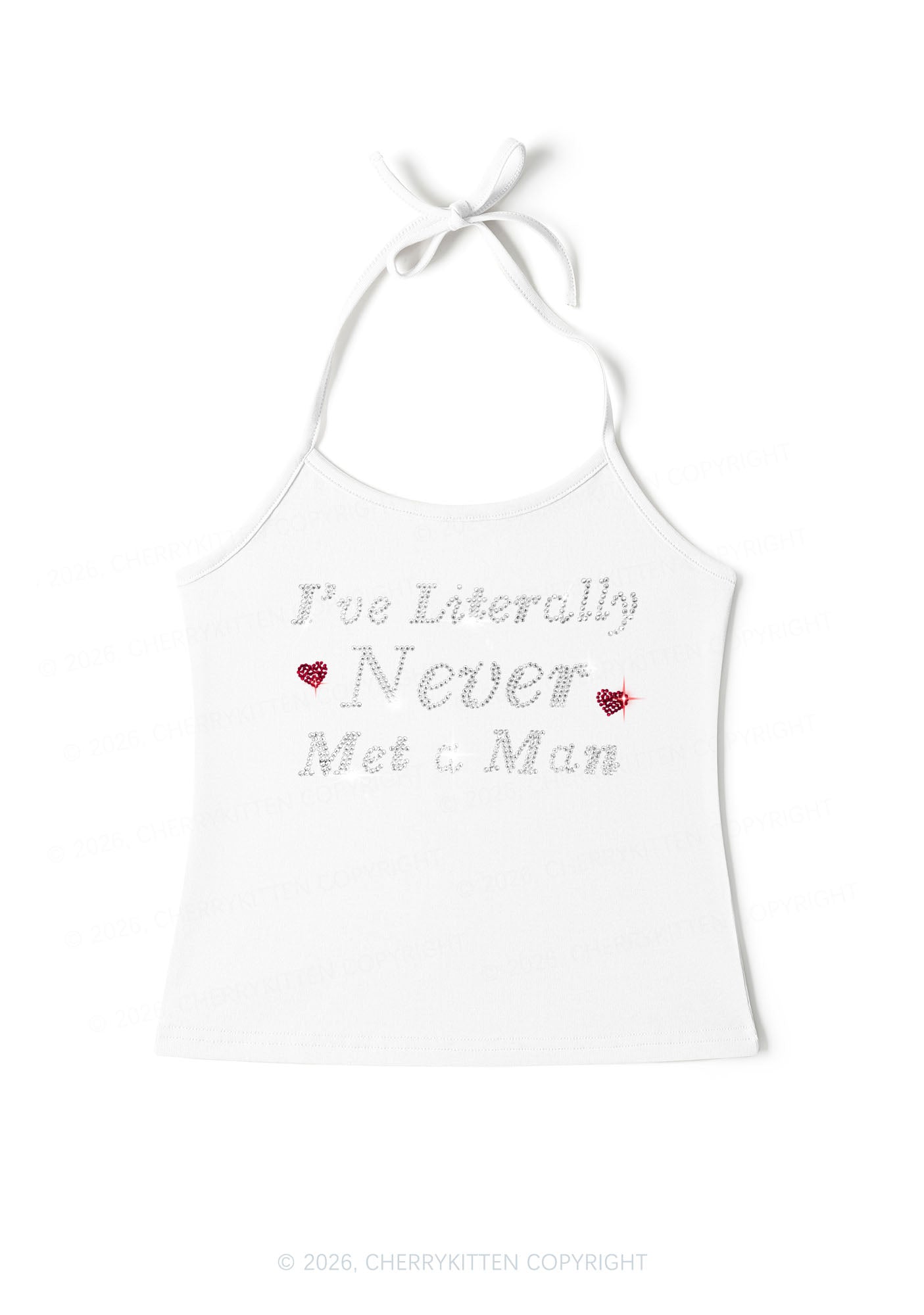 Rhinestone Never Met A Man Pride Y2K Halter Neck Cami Cherrykitten