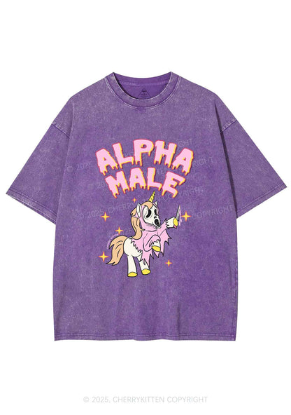 Halloween Unicorn Alpha Male Y2K Shirts Washed Tee Cherrykitten