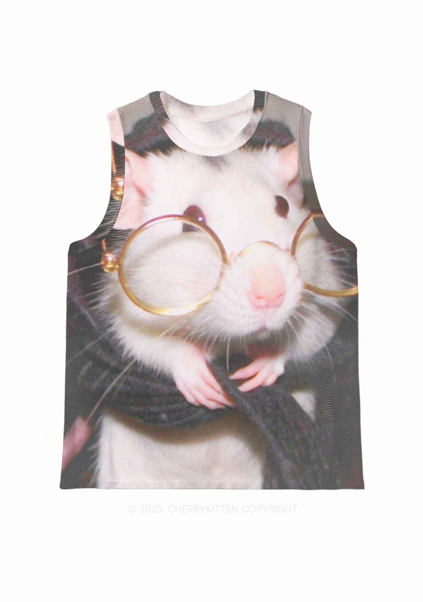 Glasses Rat Y2K Mesh Muscle Tank Cherrykitten