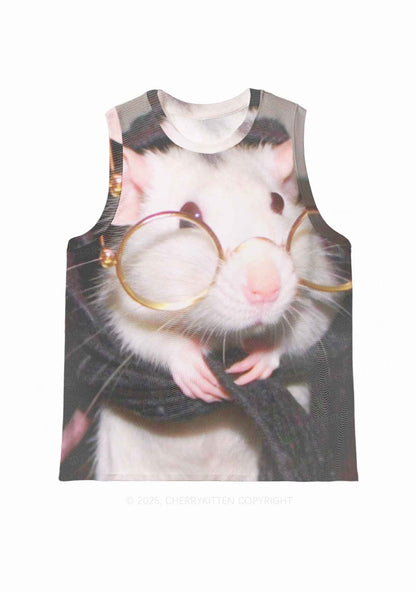 Glasses Rat Y2K Mesh Muscle Tank Cherrykitten