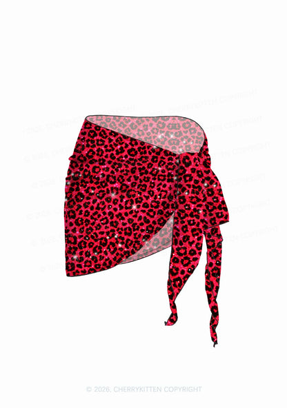 Bright Red Leopard Y2K Print Bikini Set Cherrykitten