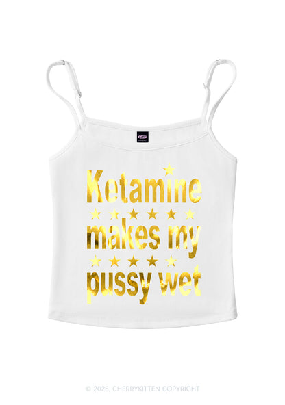 K Makes My Puxxy Wet Silver Foil Printed Y2K Spaghetti Strap Cami Cherrykitten