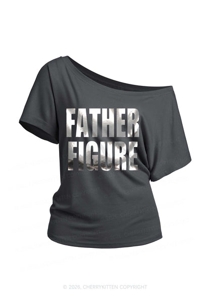 Father Figure Silver Foil Printed Y2K Off Shoulder Tee Cherrykitten
