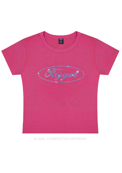 Rhinestone Oval Faggot Pride Y2K Baby Tee Cherrykitten