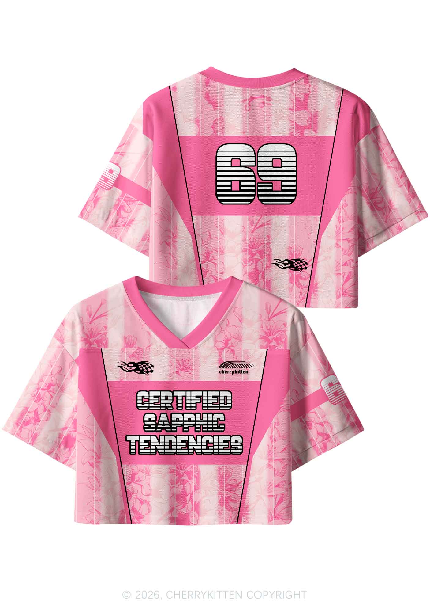 Certified Sapphic Tendencies Pride Y2K Crop Sport Jersey Shirts Cherrykitten