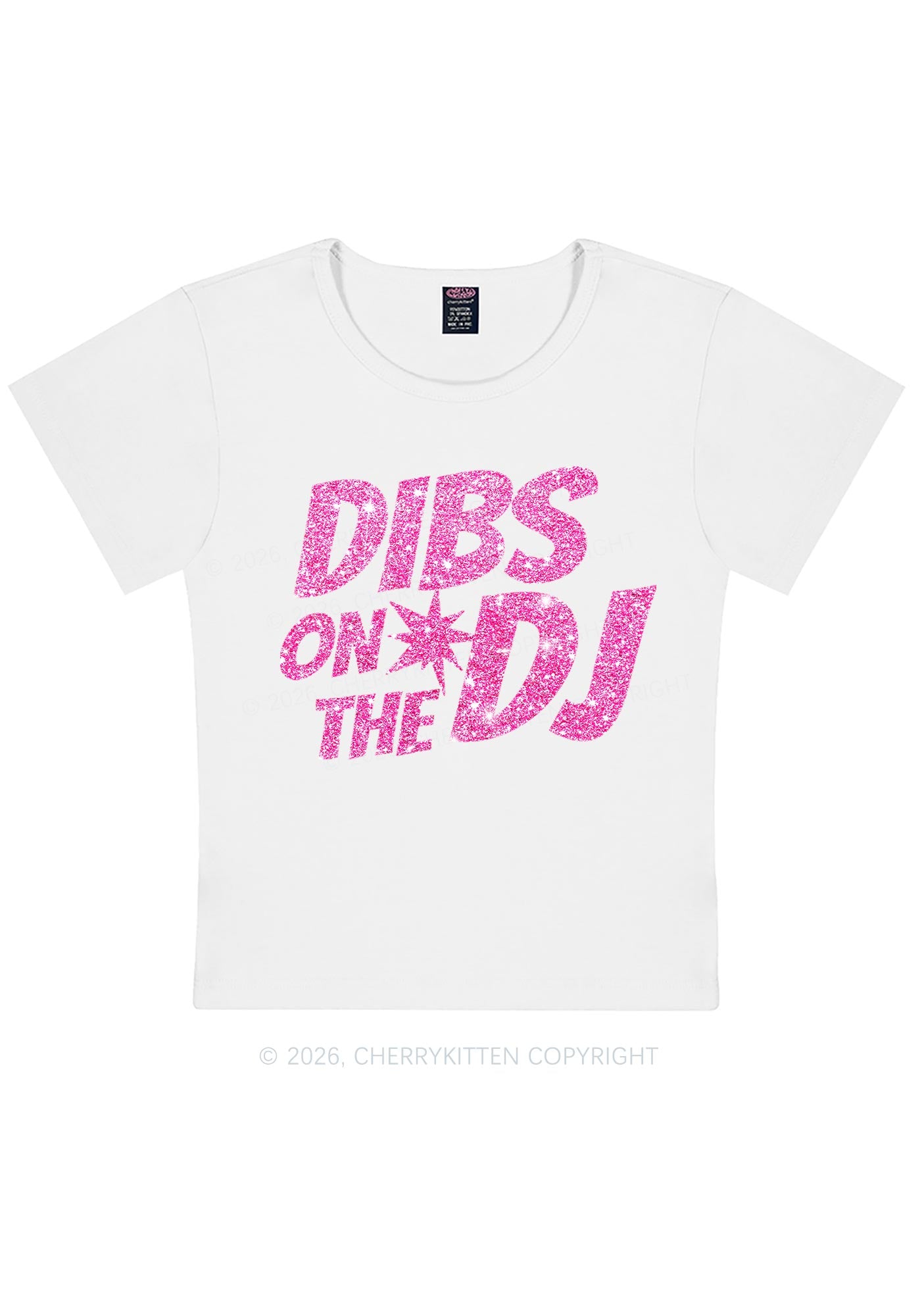 Glitter Dibs On The DJ Y2K Baby Tee Cherrykitten