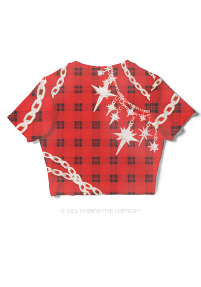 Star Chain Black Pattern Y2K Mesh Crop Top Cherrykitten