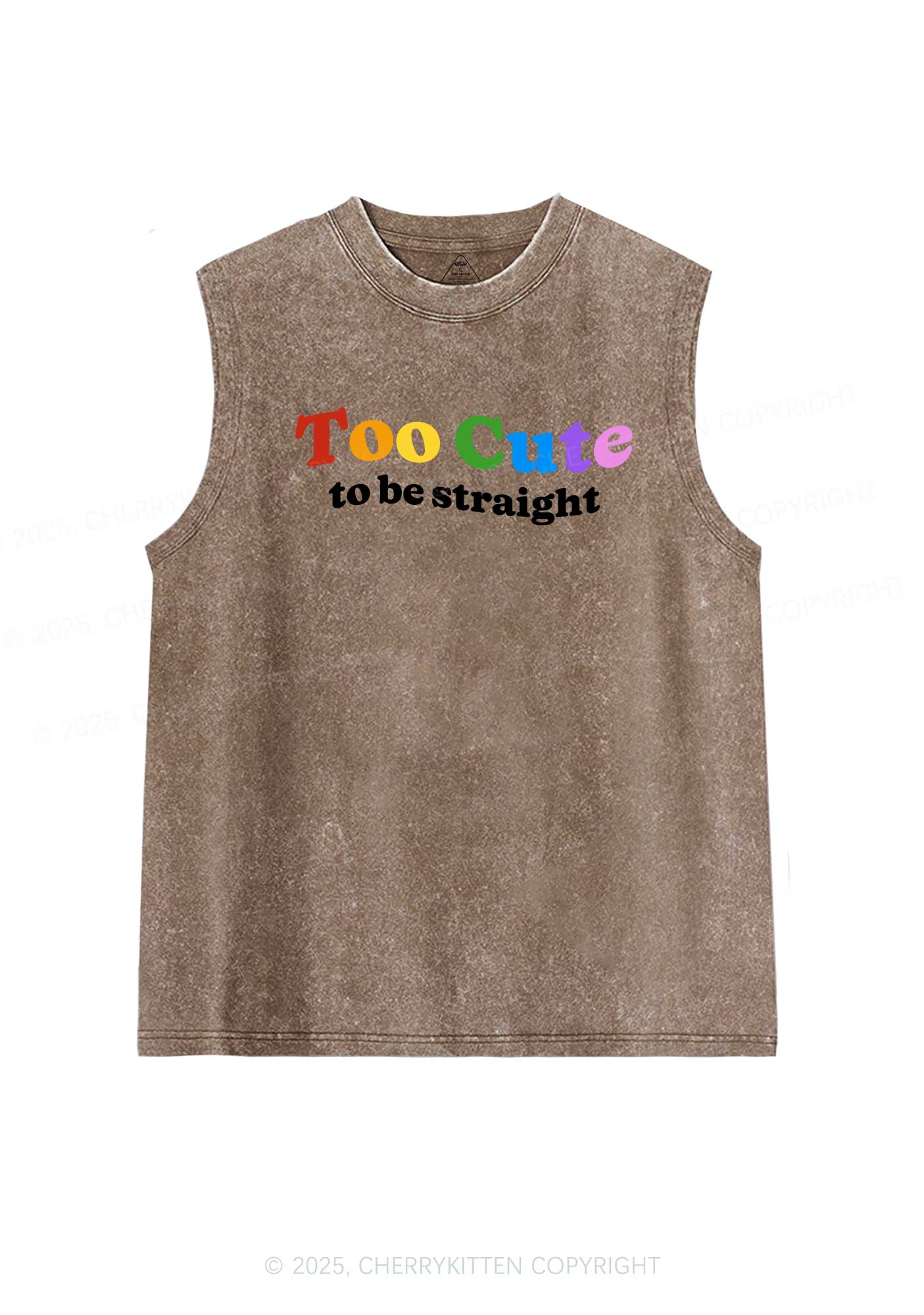 Too Cute To Be Straight Pride Y2K Washed Muscle Tank Cherrykitten