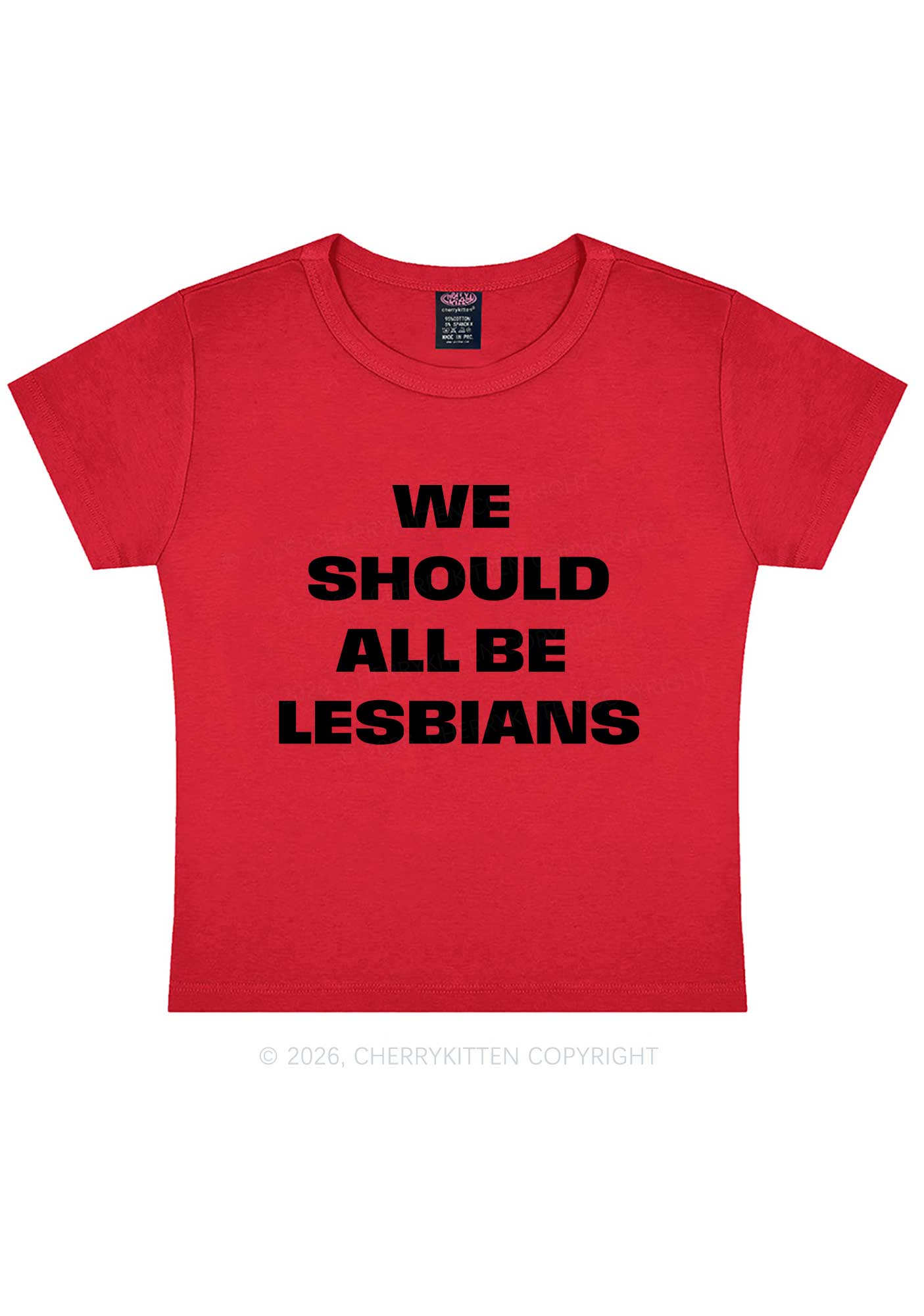 We Should All Be Lesbians Pride Y2K Baby Tee Cherrykitten