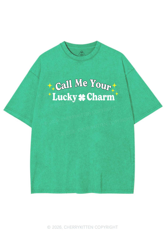 Call Me Your Lucky Charm St Patricks Y2K Washed Tee Cherrykitten