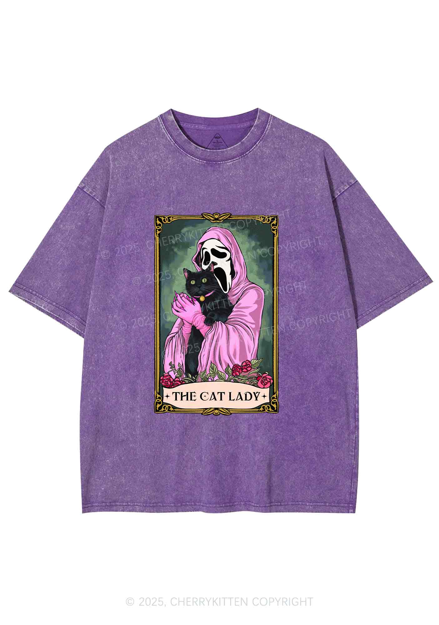 Halloween The Skull Cat Lady Y2K Shirts Washed Tee Cherrykitten