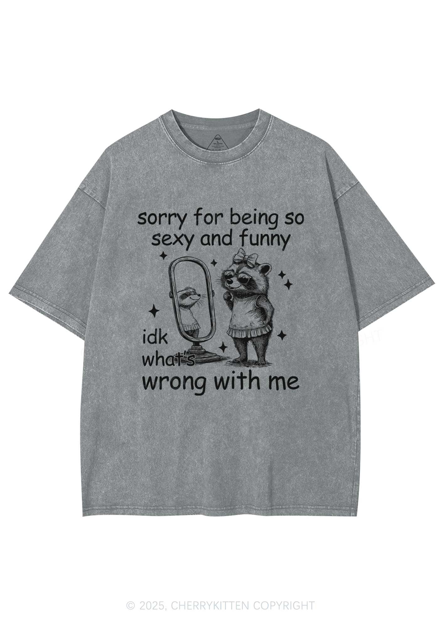 So Funny Raccoon Y2K Shirts Washed Tee Cherrykitten