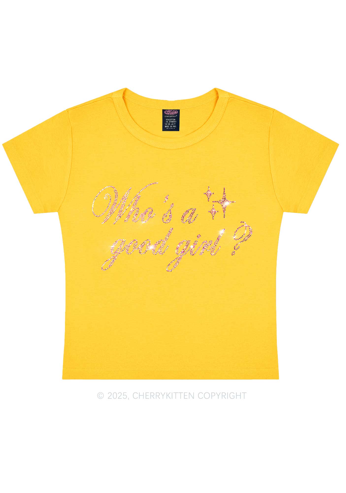 Rhinestone Whos A Good Girl Y2K Baby Tee Cherrykitten