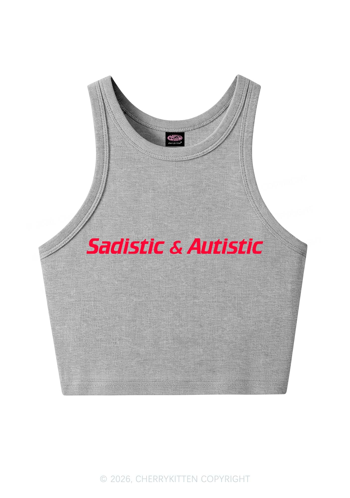Sadistic Autistic Y2K Crop Tank Top Cherrykitten