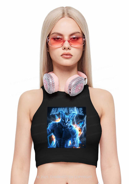Alpha Male Floppa Y2K Crop Tank Top Cherrykitten