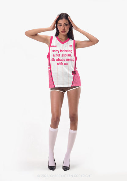 Pink Sorry For Being Hot Lesbian Pride Y2K Sport Jersey Tank Cherrykitten
