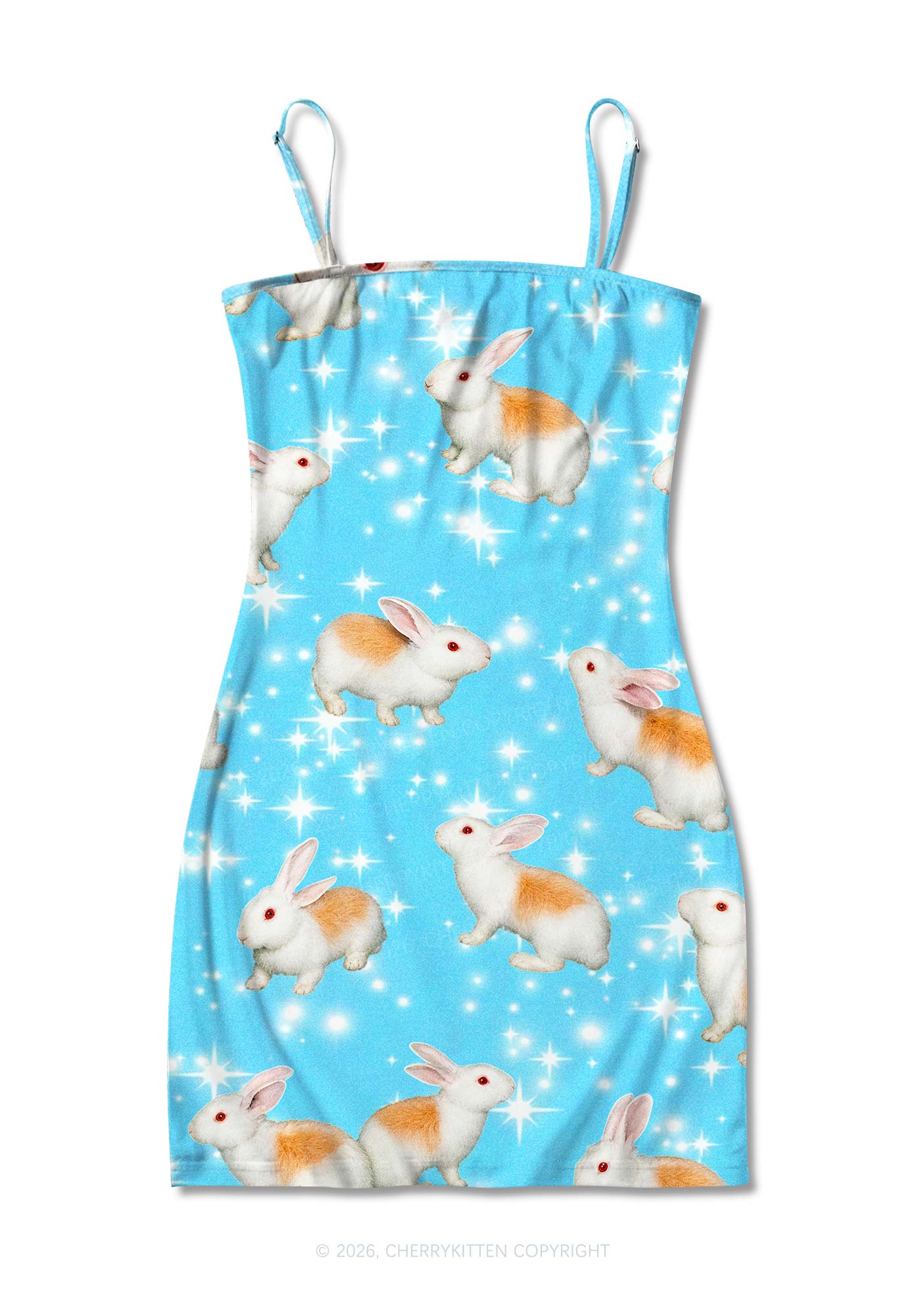 Orange Spotted Bunny Y2K Print Slip Dress Cherrykitten