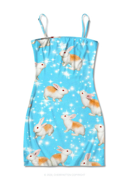 Orange Spotted Bunny Y2K Print Slip Dress Cherrykitten