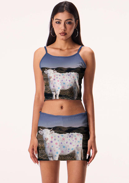 Pastel Star Cow Y2K Print Cami Crop Top Cherrykitten