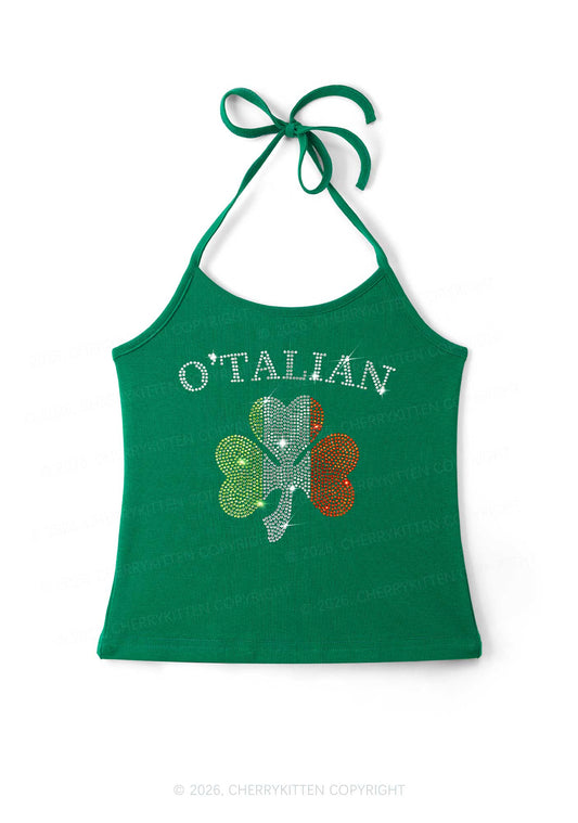 Rhinestone Otalian St Patricks Y2K Halter Neck Cami Cherrykitten
