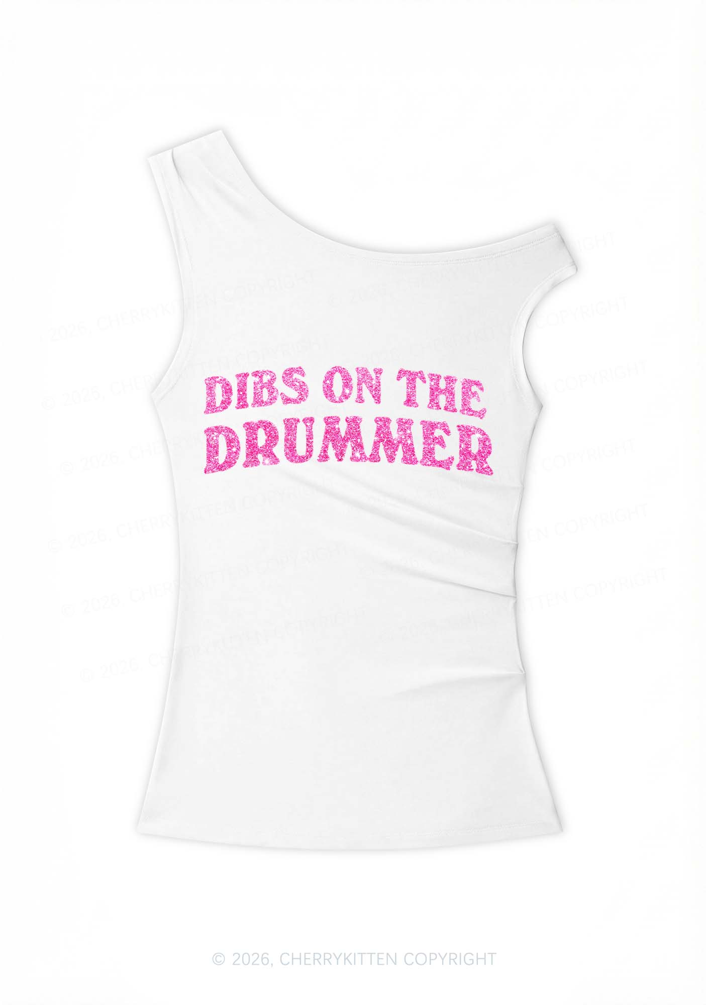 Glitter Dibs On The Drummer Y2K Off Shoulder Tank Top Cherrykitten