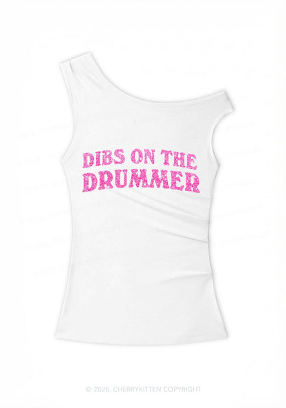 Glitter Dibs On The Drummer Y2K Off Shoulder Tank Top Cherrykitten