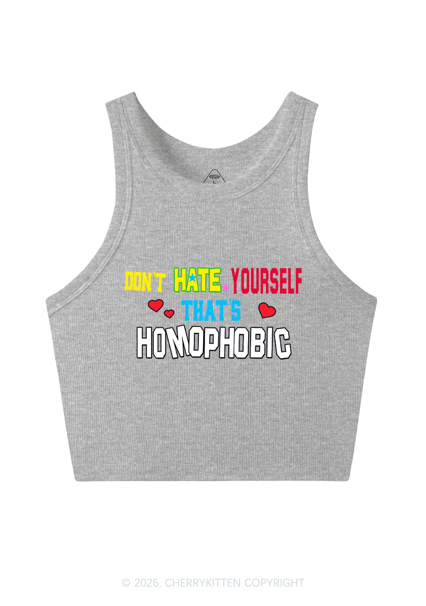 Hate Yourself Thats Homophobic Pride Y2K Crop Tank Top Cherrykitten