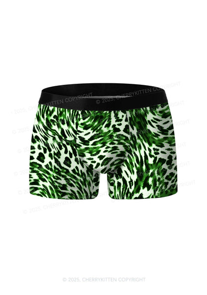 Retro Green Leopard St Patricks Y2K Print Men Boxer Briefs Cherrykitten
