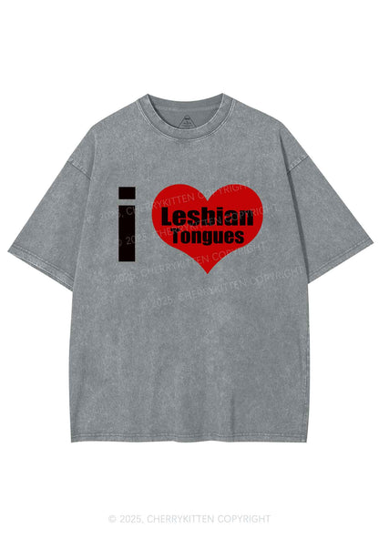 I Love Lesbian Tongues Y2K Shirts Washed Tee Cherrykitten