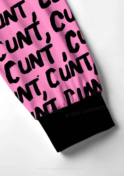 Black Cxxt On Pink Valentine's Day Y2K Print Long Sleeve Pajama Set Cherrykitten