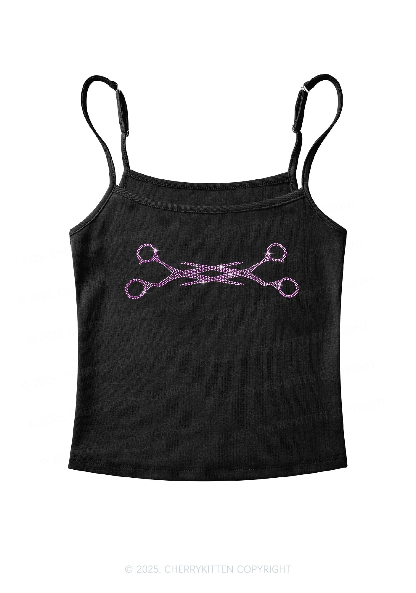 Rhinestone Pink Scissor Pride Y2K Spaghetti Strap Cami Cherrykitten