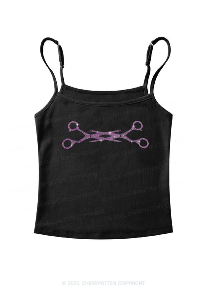 Rhinestone Pink Scissor Pride Y2K Spaghetti Strap Cami Cherrykitten