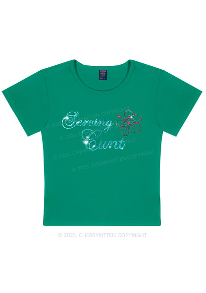 Rhinestone Serving Cxxt Y2K Baby Tee Cherrykitten