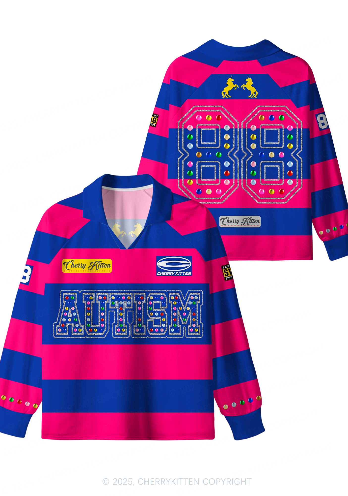 Pink Autism Y2K Sport Long Sleeve Jersey Shirts Cherrykitten