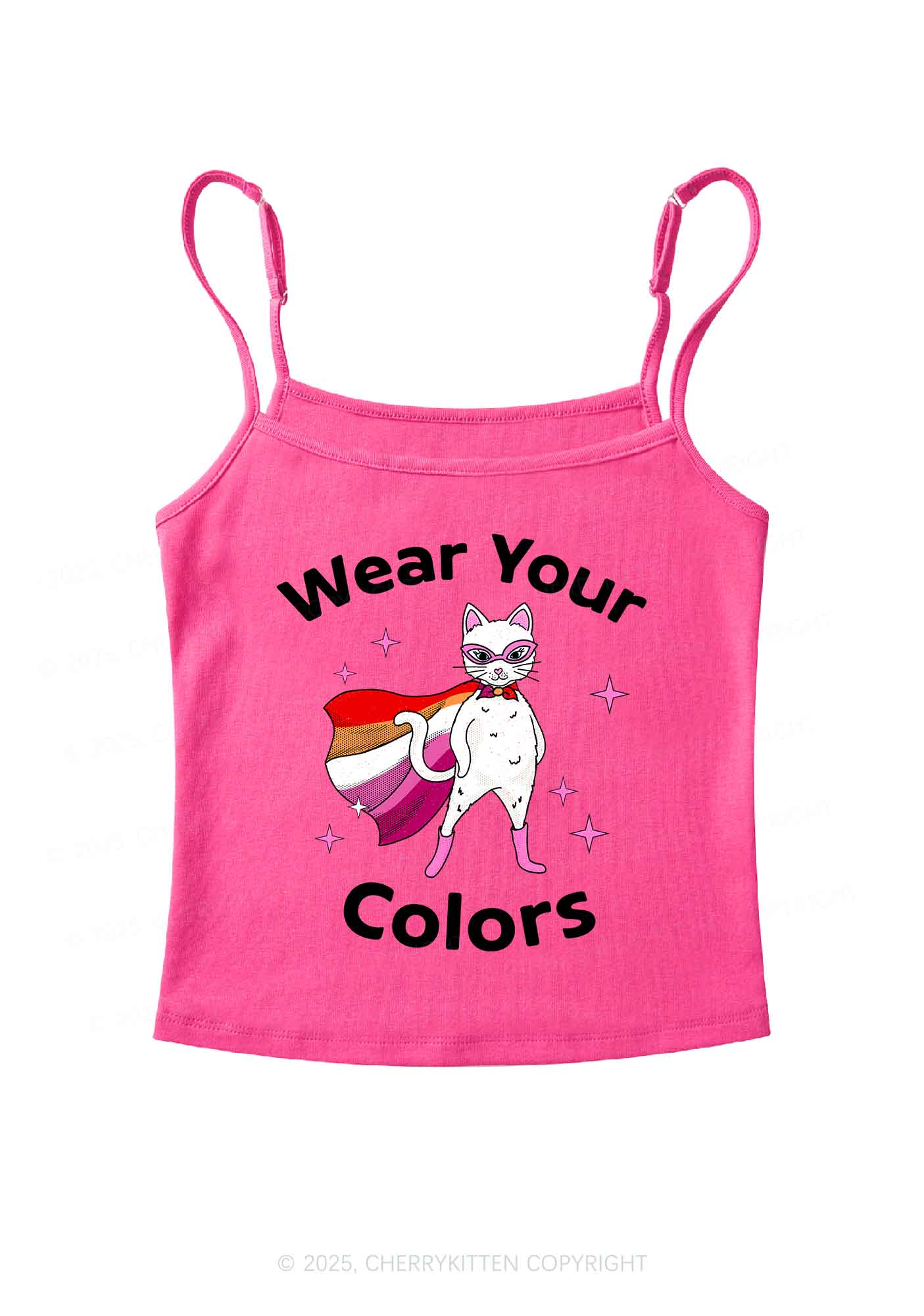 Lesbian Flag Cat Pride Y2K Spaghetti Strap Cami Cherrykitten