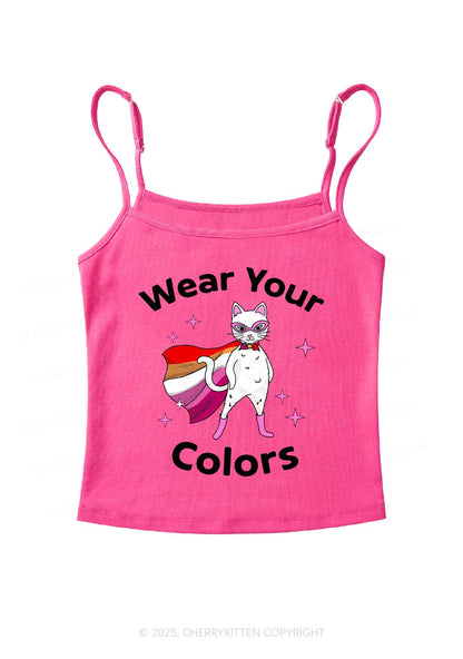 Lesbian Flag Cat Pride Y2K Spaghetti Strap Cami Cherrykitten