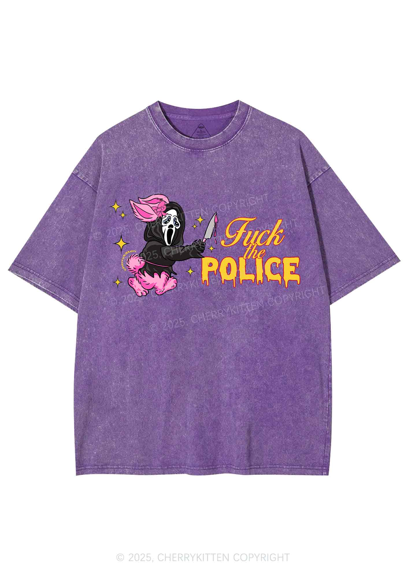 Halloween Fxxk The Police Y2K Shirts Washed Tee Cherrykitten