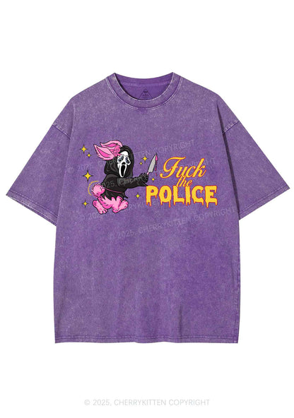 Halloween Fxxk The Police Y2K Shirts Washed Tee Cherrykitten