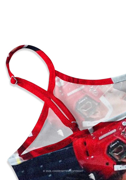 Red Kissing HR Y2K Print Slip Dress Cherrykitten